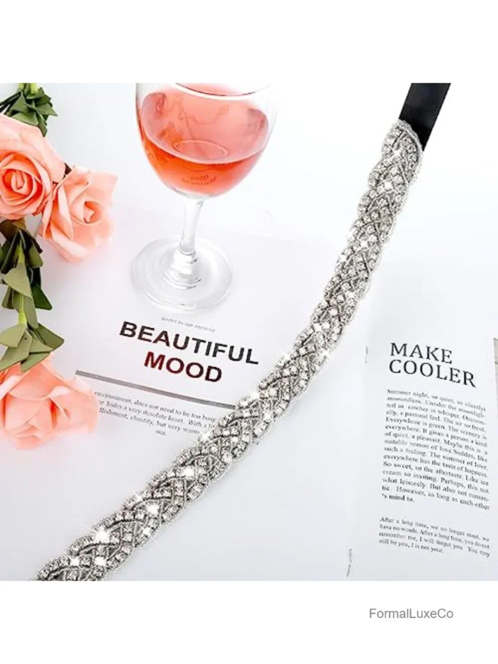 Handcrafted Rhinestone Glitter Ribbon Waist Belt for Women Bridal Wedding